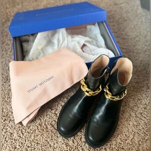 Stuart Weitzman Lift Chain Leather Combat Boots size 8